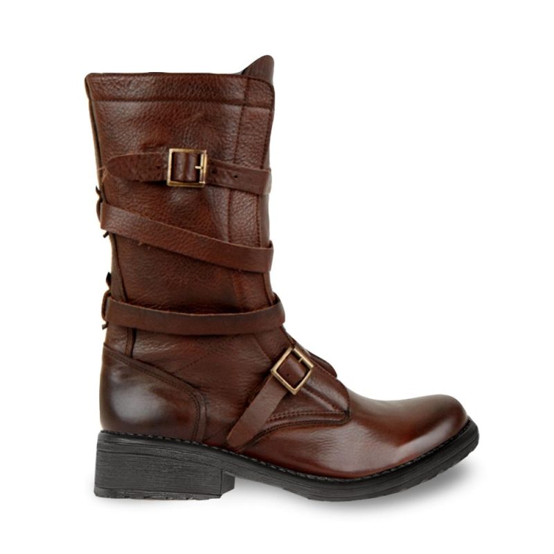 STEVEMADDEN BOOTIES BANDDIT BROWN LEATHER SIDE