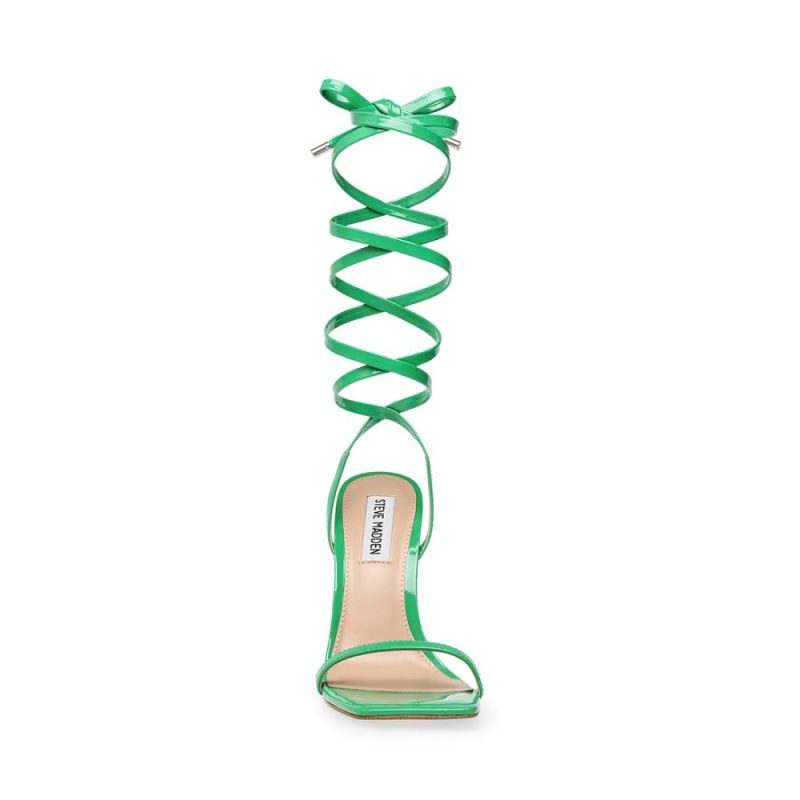 STEVEMADDEN SANDALS UPLIFT GREEN PATENT FRONT