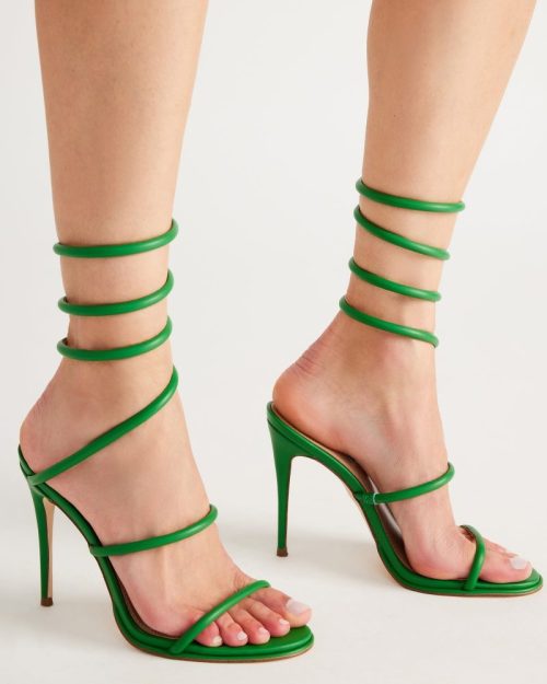 STEVEMADDEN SHOES EXOTICA GREEN LEATHER LEGS DOWN