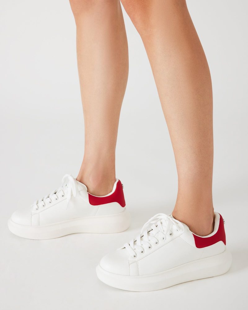 STEVEMADDEN SHOES GASP RED WHITE LEGS DOWN 0395