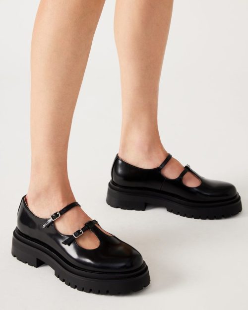 STEVEMADDEN SHOES LOTTI BLACK LEATHER LEGS DOWN