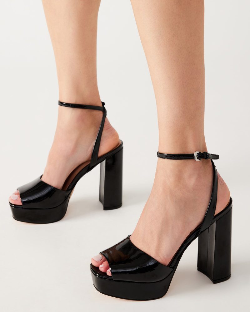 STEVEMADDEN SHOES LOURDES BLACK PATENT LEGS DOWN